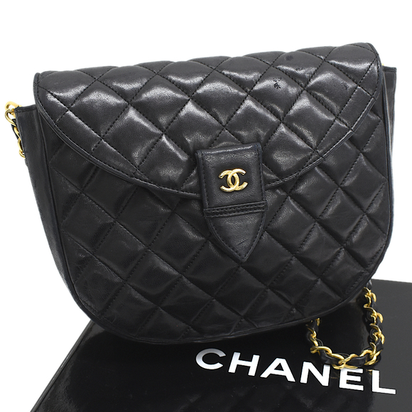 CHANEL Half Moon Chain Bag CocoMark Matelasse Flap Lambskin Black - Picture 1 of 9